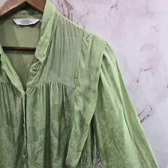 & Other Stories Shirt Womens Medium 8 Green Peasant Blouse Renaissance Satin - Picture 12 of 13